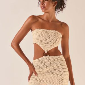 Balmy Nights Crochet Mini Dress - Seashell