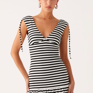 Acacia Mini Dress - Black White Stripe