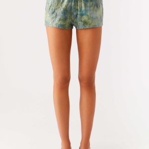 Ajean Sequin Mini Shorts - Lime Blood
