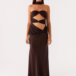 Alaine Scarf Maxi Dress - Dark Chocolate
