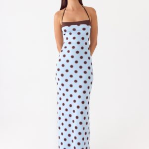 Alessandro Halter Maxi Dress - Blue Mocha Dot