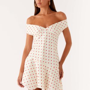 Alma Mini Dress - White Red Polka Dot