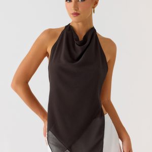 Altego Layered Backless Top - Cool Chocolate
