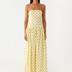 Andorra Maxi Dress - Yellow Polkadot