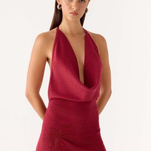 Annalise Beaded Mini Dress - Wine