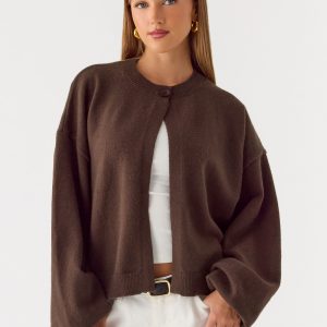 Annie One Button Cardigan - Chocolate