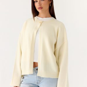 Annie One Button Cardigan - Ivory Cream