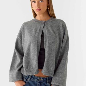 Annie One Button Cardigan - Marle Grey