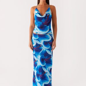 Another Life Chiffon Maxi Skirt - Turquoise Floral