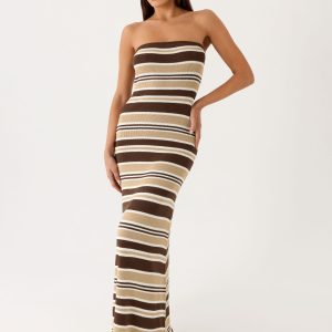 Antonie Knit Maxi Dress - Chocolate Olive Stripe
