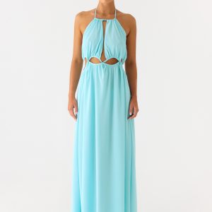 Ardenzelle Chiffon Halter Neck Maxi Dress - Turquoise