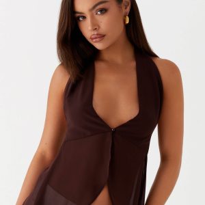 At Last Halterneck Top - Brown
