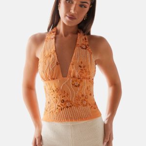 Atlanta Sequin Halter Top - Orange