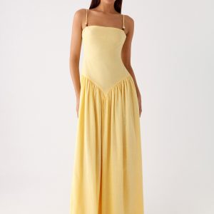 Aura Linen Maxi Dress - Lemon