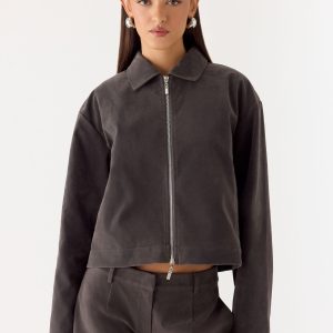 Austina Faux Suede Boxy Jacket - Tan Grey