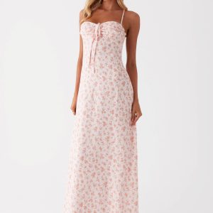 Aveline Bustier Maxi Dress - Pink Ditsy Floral