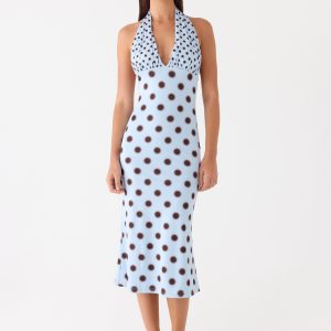 Awuku Midi Dress - Blue Mocha Dot