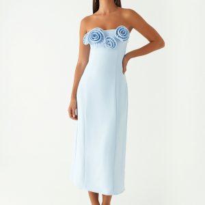 Patsie Strapless Midi Dress - Blue