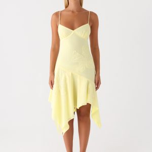 Aysha Beaded Flower Midi Dress - Yellow