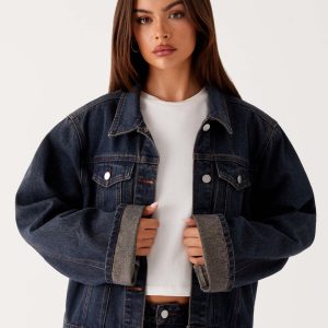 Back Again Oversized Denim Jacket - Brown Blue Acid Wash