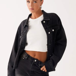 Back Again Oversized Denim Jacket - Charcoal Wash