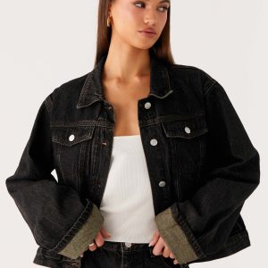 Back Again Oversized Denim Jacket - Acid Charcoal