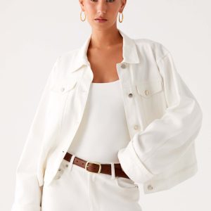 Back Again Oversized Denim Jacket - White