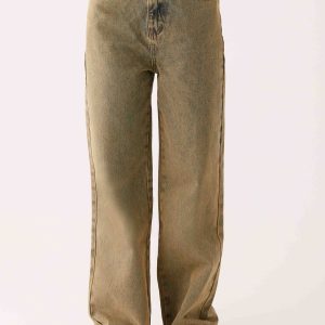 Back Again Straight Leg Denim Jeans - Brown Sand Wash