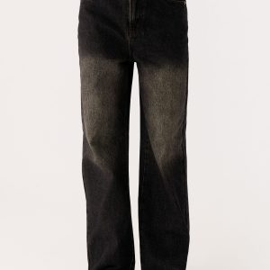 Back Again Straight Leg Denim Jeans - Acid Charcoal