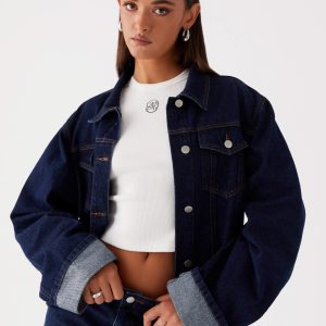 Back Again Oversized Denim Jacket - Blue
