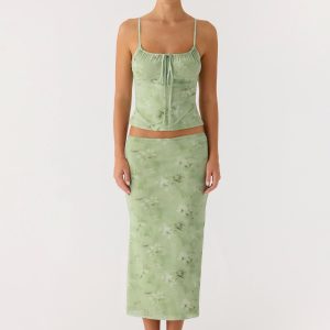 Bahama Low Rise Midi Skirt - Blurred Lime