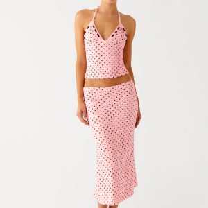 Bahama Low Rise Midi Skirt - Strawberry Dot