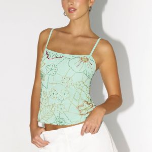 Be Alright Beaded Top - Turquoise