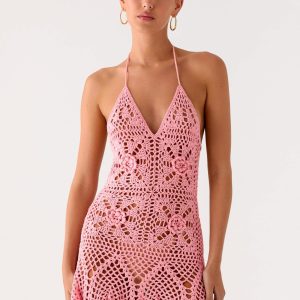 Beach Days Crochet Mini Dress - Pink