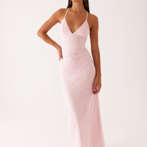 Beki Beaded Mesh Maxi Dress - Pink