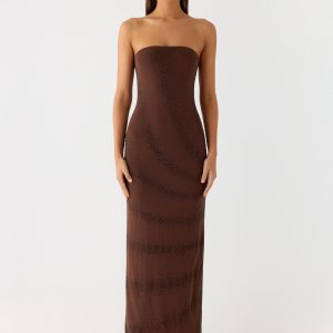 Belisse Beaded Mesh Maxi Dress - Chocolate