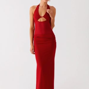 Billen Halter Maxi Dress - Red