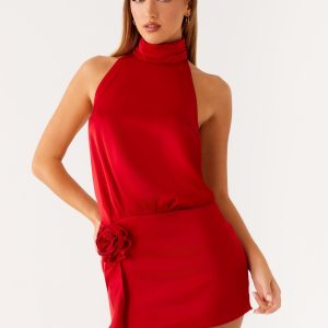 Birdie Halterneck Mini Dress - Red