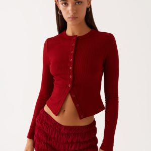 Blair Buttoned Long Sleeve Top - Red