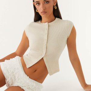 Blair Cap Sleeve Buttoned Top - Oatmeal