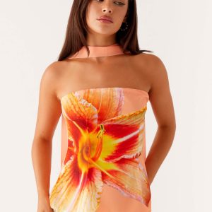 Blaise Scarf Top - Orange Floral