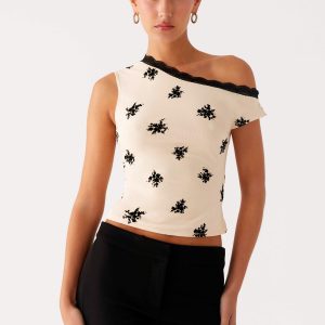 Blind Faith Flock One Shoulder Top - Cream
