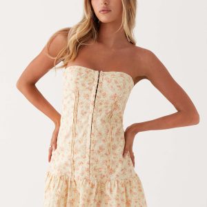 Bloomsbury Bustier Mini Dress - Yellow Ditsy Floral