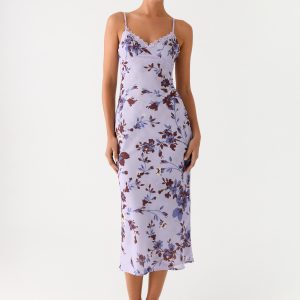 Bluma Lace Trim Midi Dress - Antique Lilac Floral