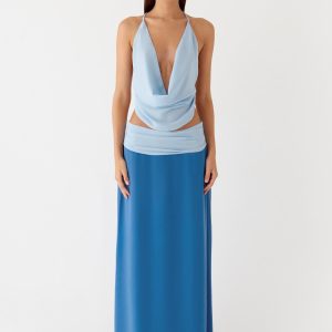 Blushing Bloom Maxi Skirt - Baby Blue
