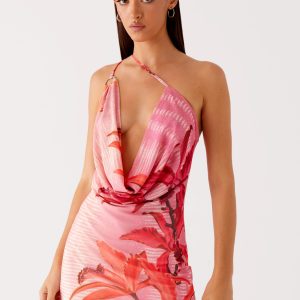 Bohemian Bliss Mesh Mini Dress - Tropical Pink Print