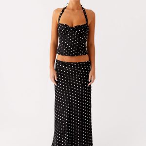 Breanne Midi Skirt - Black Polka Dot
