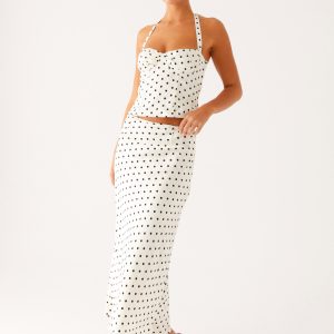 Breanne Midi Skirt - White Polka Dot