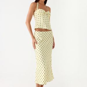 Breanne Midi Skirt - Yellow Polka Dot