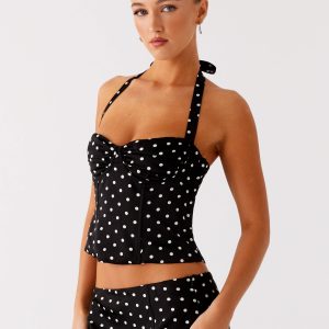 Breanne Top - Black Polka Dot